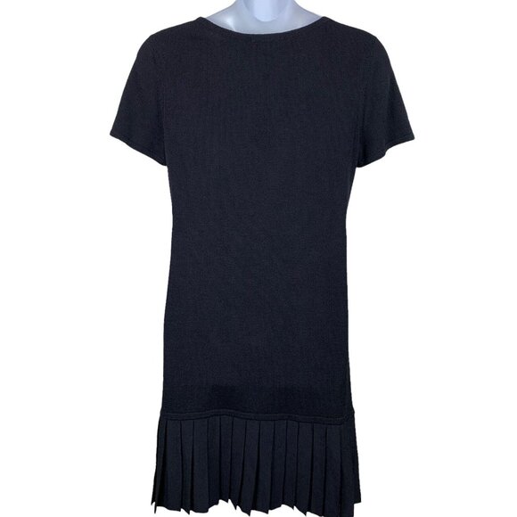 St John Sport Sz Large Dress Shift Wool Blend Short Sleeve Pleat Bottom Hem NEW - Picture 2 of 6